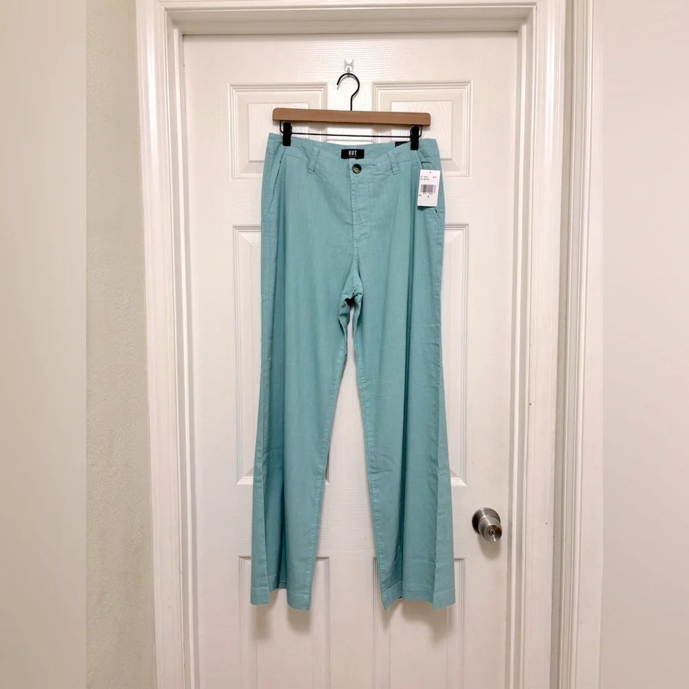 Kut from the Kloth High-Rise Wide Leg Pants in Aqua Blue - Picture 4 of 10